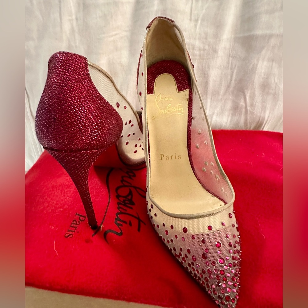 Christian Louboutin FOLLIES STRASS 100 /Glitter Size 36.5 RED Box & Dust bag